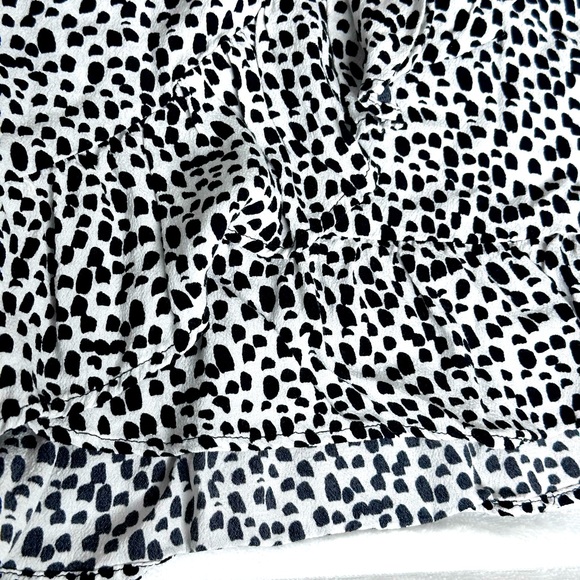 Express | Black & White Dotted Ruffled Wrap Mini Skirt with Tie - Picture 4 of 8